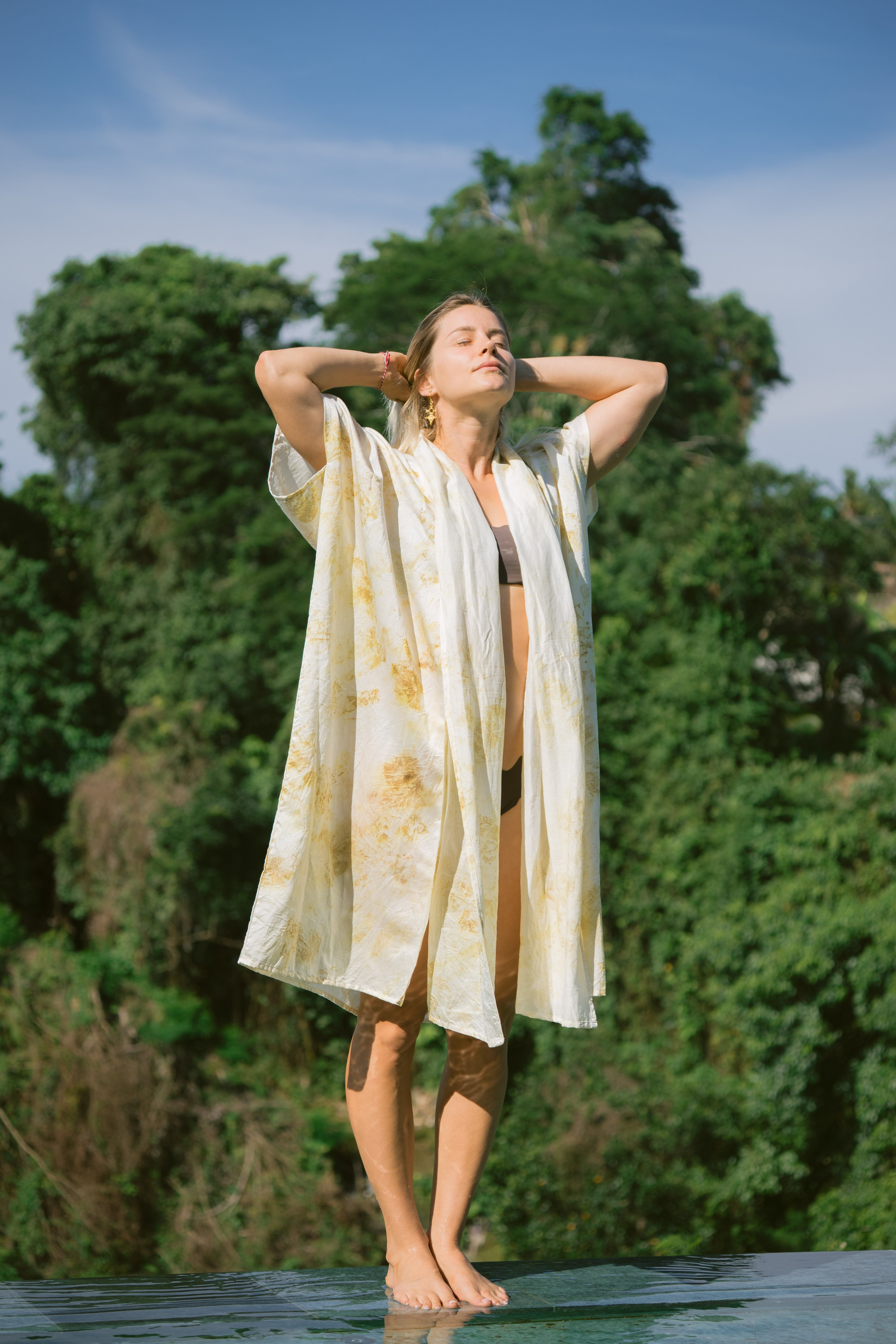 The Yogini – White, Yellow & Green Cotton Silk Eco Print Pyjamas